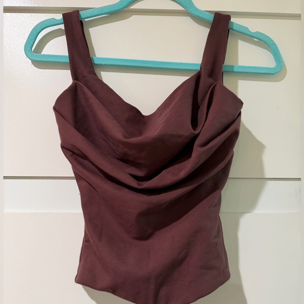 Draped Cowl Neck Women’s Corset Tank Top - Brown
